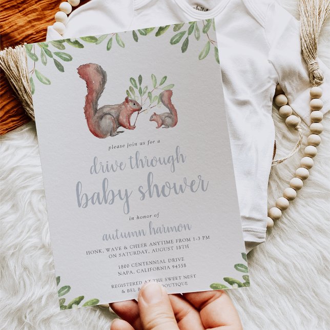 Woodland Red Squirrel Drive Through Baby Shower Invitation (Creator Uploaded)