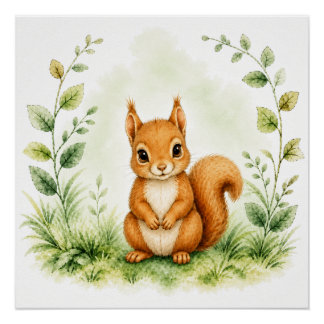 Woodland Red Squirrel Wall Art Nature Poster