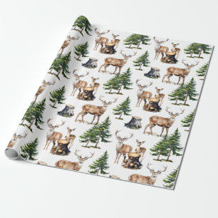 Woodland Reindeer Family Foraging Thru The Forest Wrapping Paper