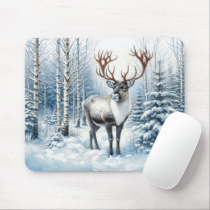 Woodland Reindeer in Winter Forest Wildlife Blank Mouse Pad