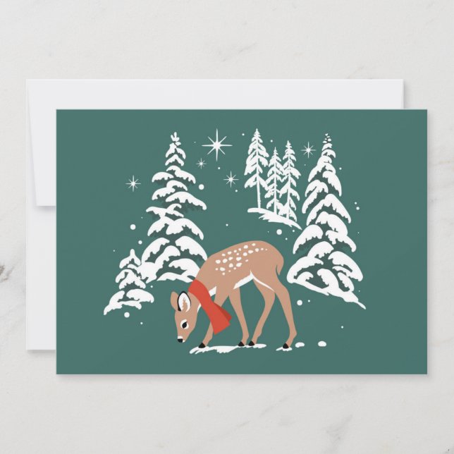 Woodland Reindeer in Winter Holiday Card (Front)