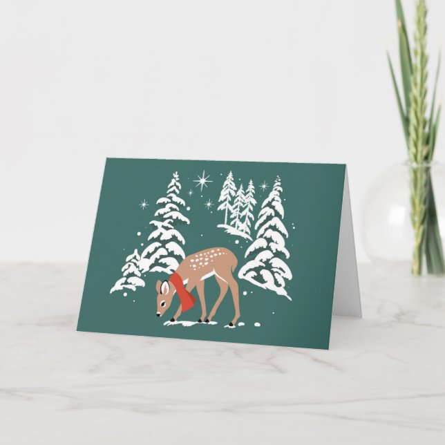 Woodland Reindeer in Winter Holiday Card (Front)