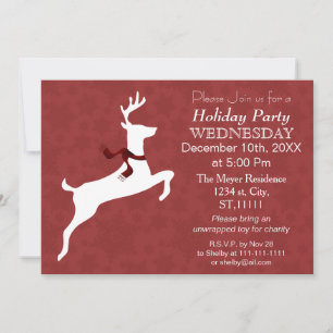 Woodland Reindeer Red Holiday party Invitation