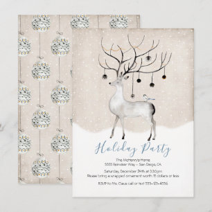 Woodland Reindeer Watercolor Holiday Party Invitation