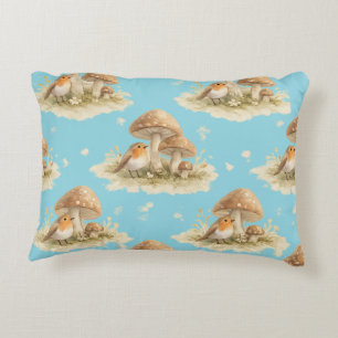 Woodland Robin & Mushroom Watercolor Pattern Decorative Cushion