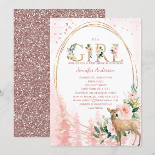 Woodland Rose Baby Girl Shower Invitation