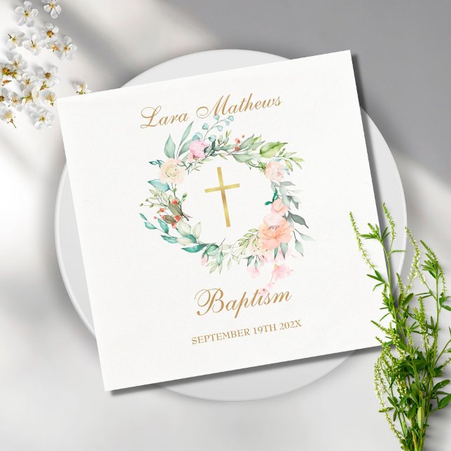 Woodland Rose Floral Garland Baptism Christening Napkin (Creator Uploaded)