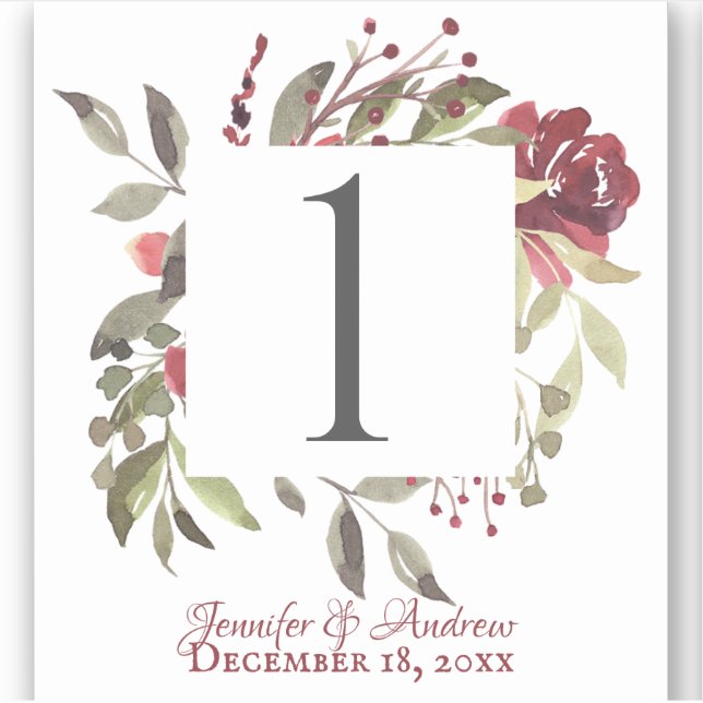 Woodland Rose Table Number Stickers (Front)