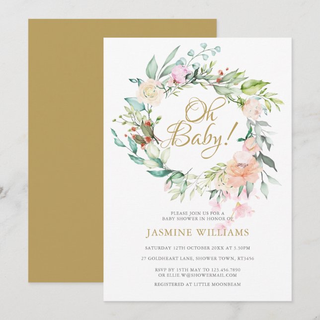 Woodland Roses Garland Baby Shower / Sprinkle Invitation (Front/Back)