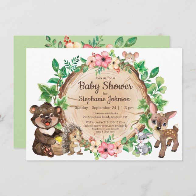 Woodland Rustic Animal Gender Neutral Baby Shower  Invitation (Front/Back)