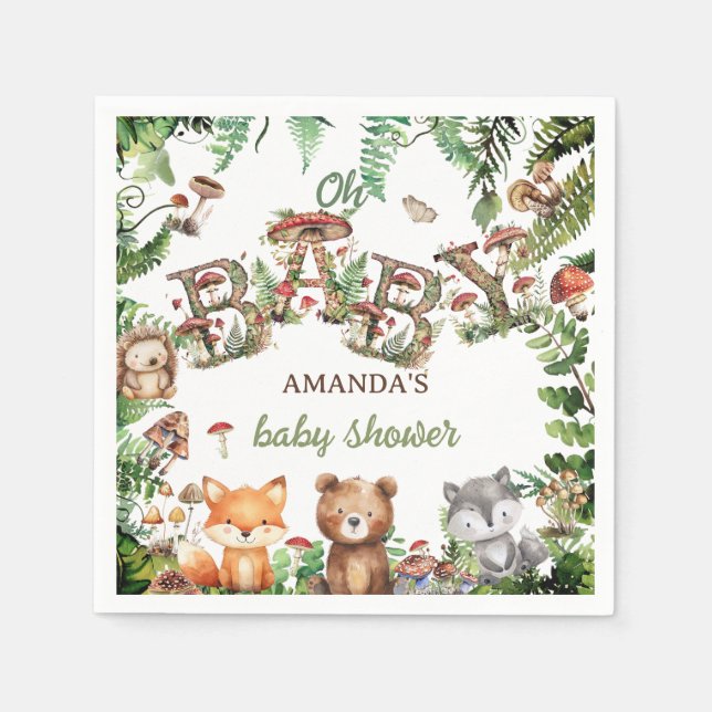 Woodland Rustic Animals Botanical Baby Shower  Napkin (Front)