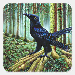 Woodland Rustic Black Raven Square Sticker
