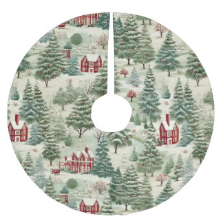 Woodland Rustic Country Christmas Cute Cosy Brushed Polyester Tree Skirt