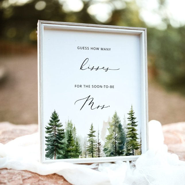 Woodland rustic how many kisses bridal shower game poster (Creator Uploaded)
