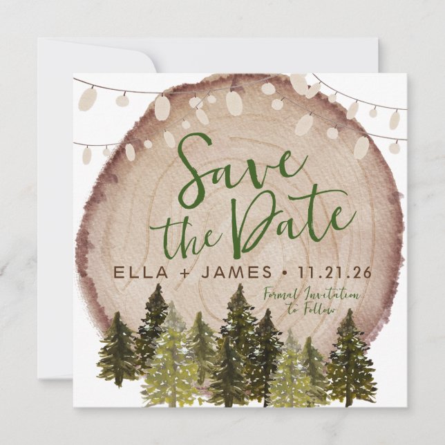 Woodland Rustic Wood Slice Save the Date Invitation (Front)