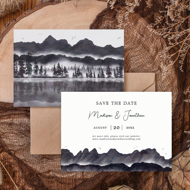 Woodland Rustic Woodsy Mountain Landscape Wedding Save The Date (Front/Back)