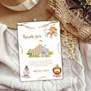 Woodland Safari Animal Circus Baby Shower  Thank You Card