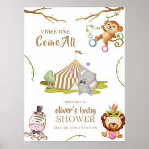 Woodland Safari Animal Circus Baby Shower Welcome Poster