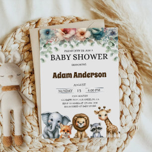 Woodland Safari Animals Baby Shower Invitation