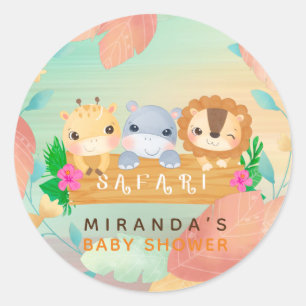 Woodland Safari Animals Boy Baby Shower Classic Round Sticker
