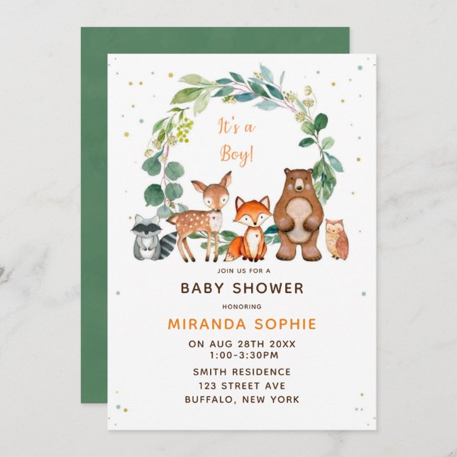 Woodland Safari Animals Boy Baby Shower Invitation (Front/Back)