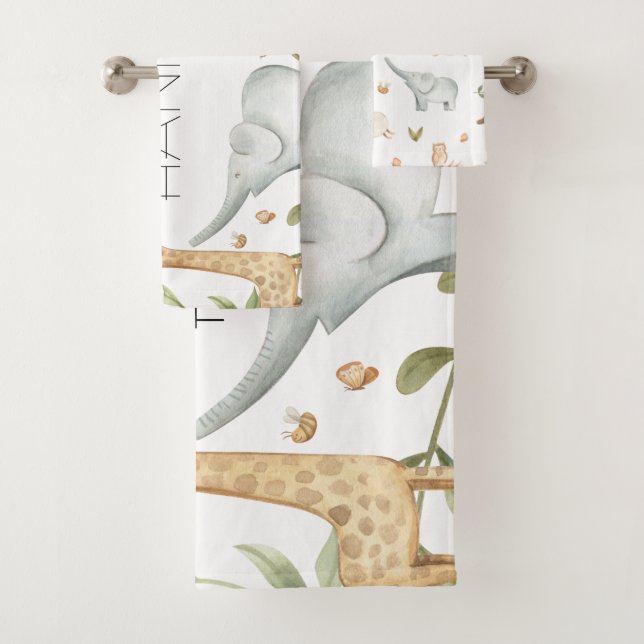 Woodland safari animals personalized towel set (Insitu)