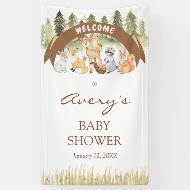 Woodland Safari Baby Shower Welcome Sign Banner (Vertical)