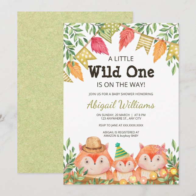 Woodland Safari Fox Family Baby Shower Invitation (Front/Back)