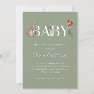 Woodland Sage Green Baby Shower  Invitation