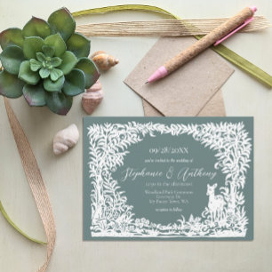 Woodland Sage Green White Forest Wedding Invitation