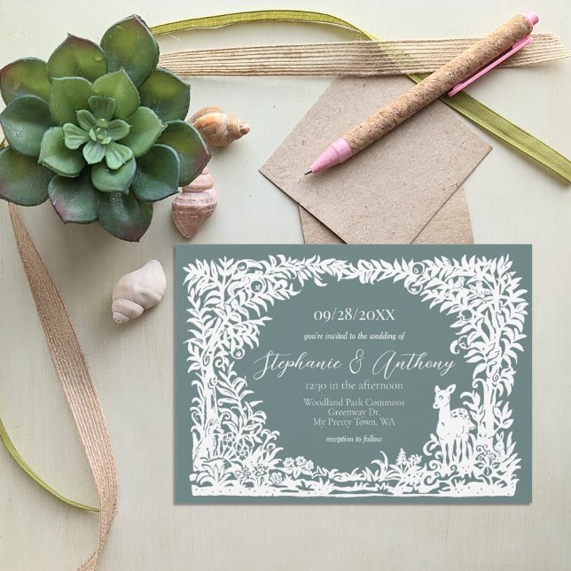 Woodland Sage Green White Forest Wedding Invitation (Creator Uploaded)