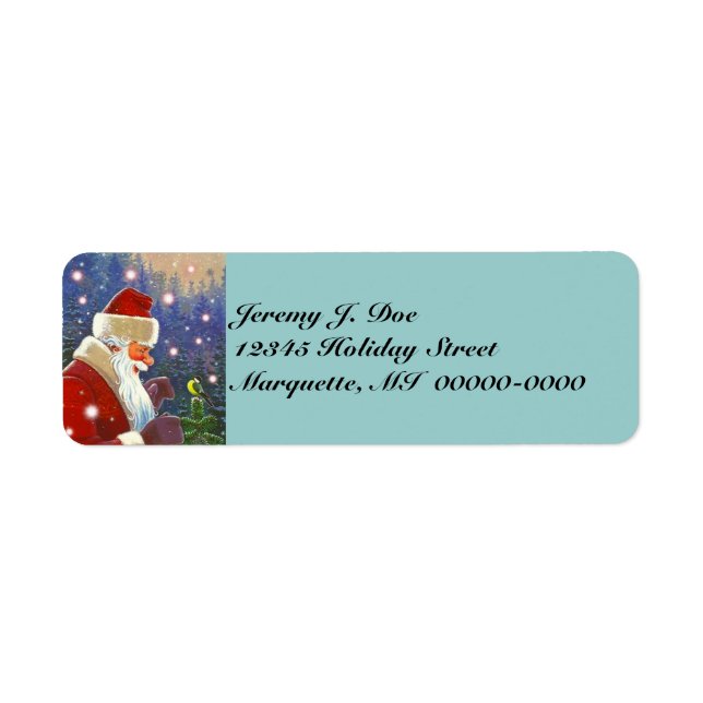 Woodland Santa & Natural Tree Topper Chickadee Return Address Label (Front)