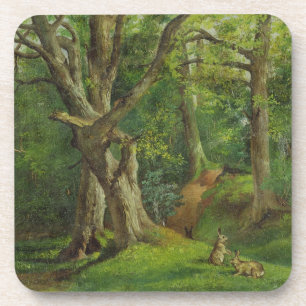 Woodland Scene with Rabbits, 1862 (oil on canvas) Coaster
