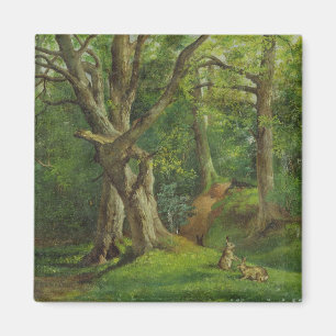 Woodland Scene with Rabbits, 1862 (oil on canvas) Magnet