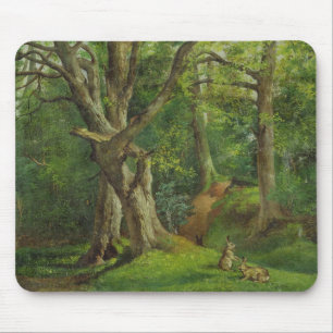 Woodland Scene with Rabbits, 1862 (oil on canvas) Mouse Pad