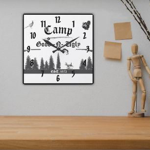 Woodland Scenes Camp Name Square Wall Clock