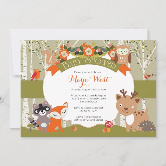 Woodland Shower - Forest Animals Themed Baby Showe Invitation (Front)