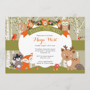 Woodland Shower - Forest Animals Themed Baby Showe Invitation