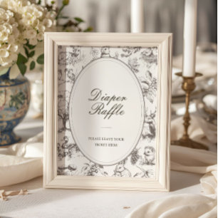 Woodland Sketched Baby Shower Diaper Raffle Poster