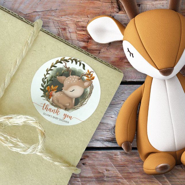 Woodland sleaping baby deer baby shower thank you classic round sticker (Creator Uploaded)
