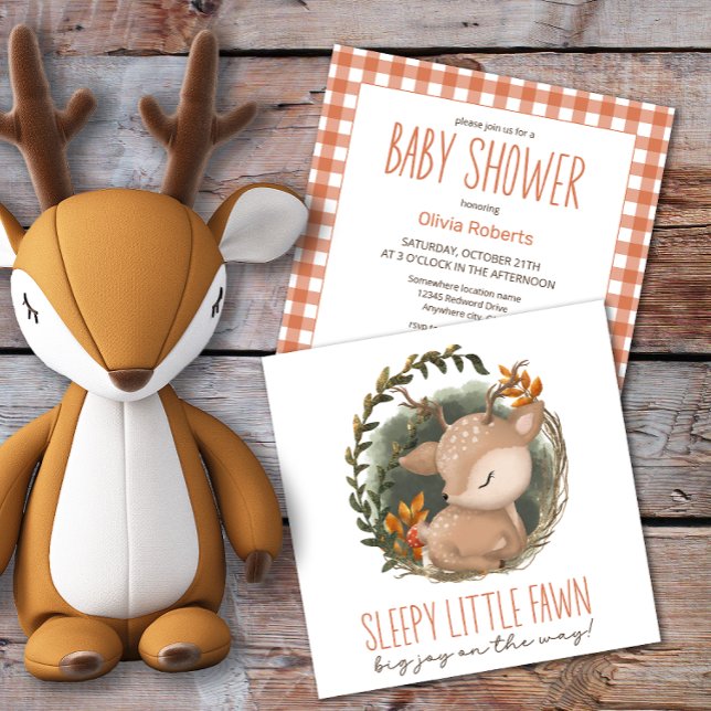Woodland sleaping baby deer watercolor baby shower invitation (Creator Uploaded)