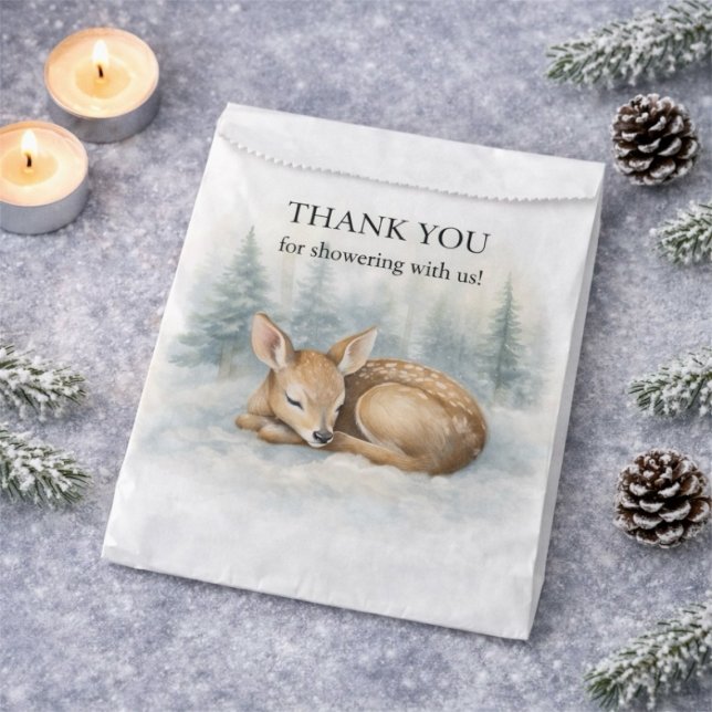 Woodland Sleeping Baby Deer Winter Baby Shower Favour Bag (Woodland Sleeping Baby Deer Winter Baby Shower Favor Bag)