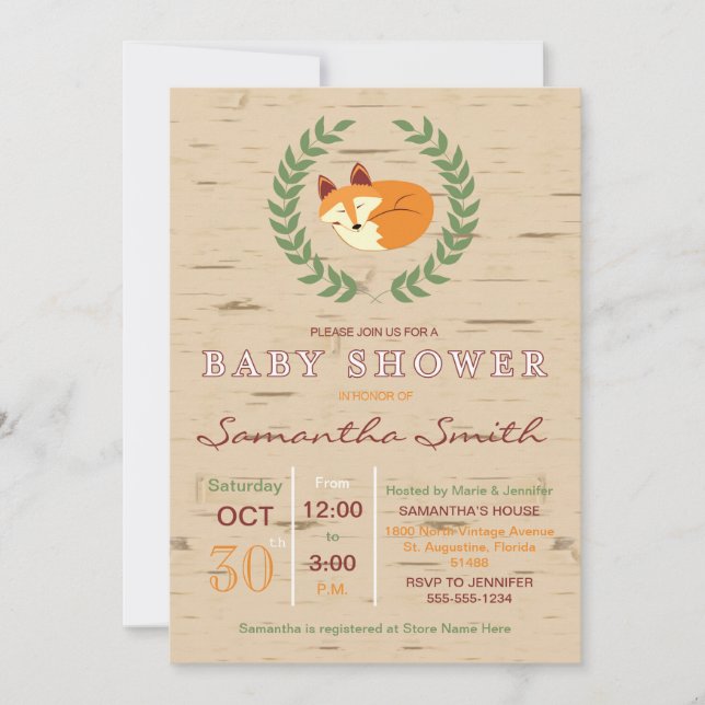 Woodland Sleeping Fox Baby Shower Invitation (Front)
