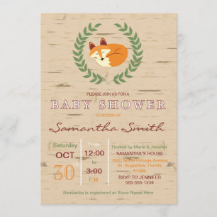 Woodland Sleeping Fox Baby Shower Invitation