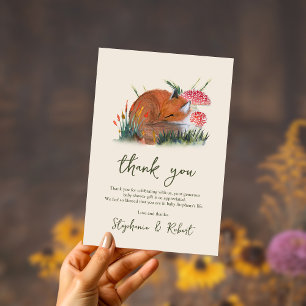 Woodland Sleepy Fox & Mushrooms Baby Shower  Thank You Card