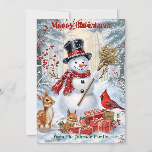 Woodland Snowman | Personalised Family Christmas Holiday Card (Front)
