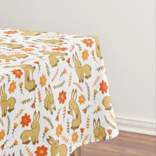 Woodland Spring Bunny Rabbit Floral Tablecloth