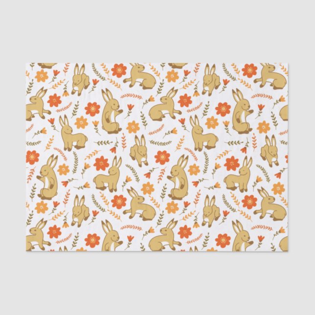 Woodland Spring Bunny Rabbit Floral Tissue Paper (Front)