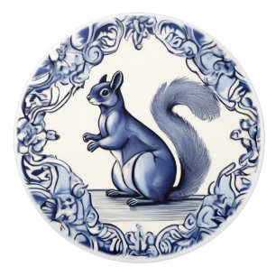 Woodland Squirrel Animal Art Navy Blue & White Ceramic Knob