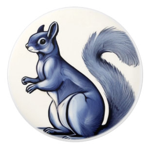 Woodland Squirrel Animal Art Navy Blue & White Ceramic Knob